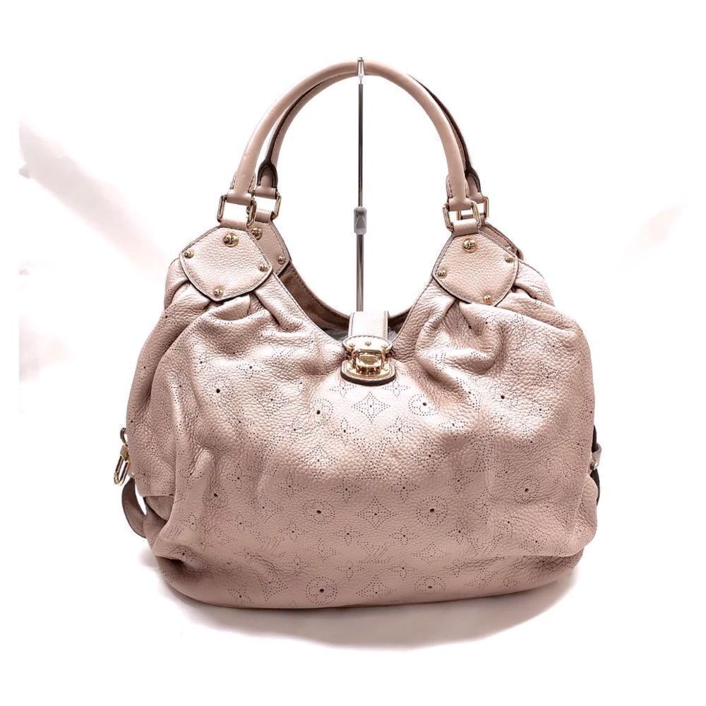Auth Louis Vuitton Neutrals Monogram Mahina L Hobo M93123 LV Handbag Beige Purse